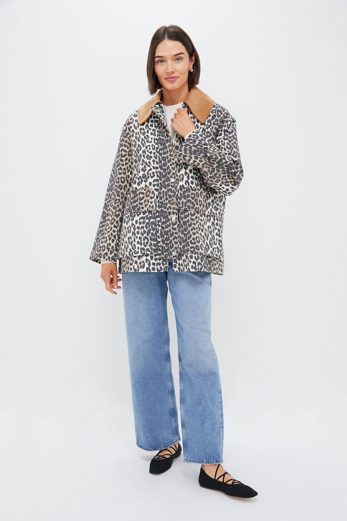 Almond Milk Printed Canvas Midi Jacket