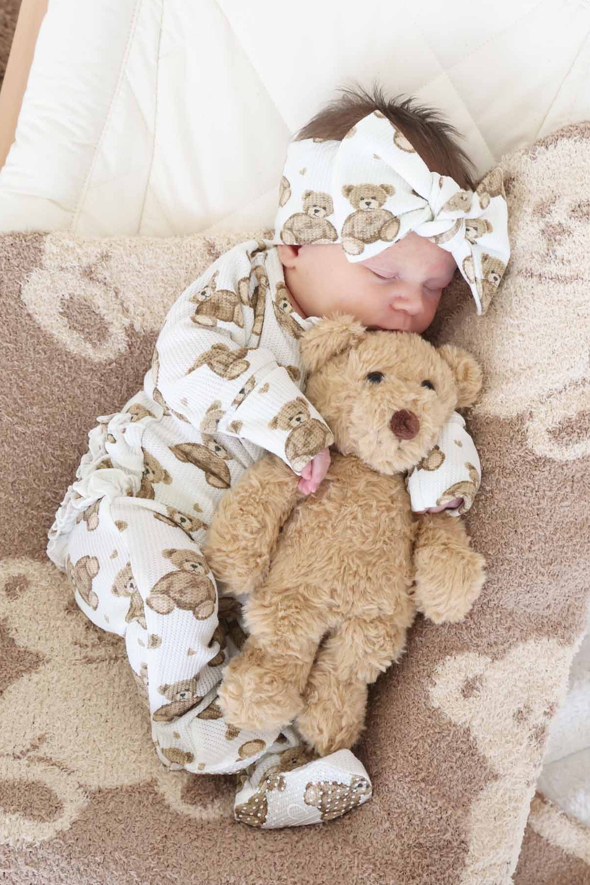 Beary Sweet Bamboo Waffle Knit Large Bow Headwrap