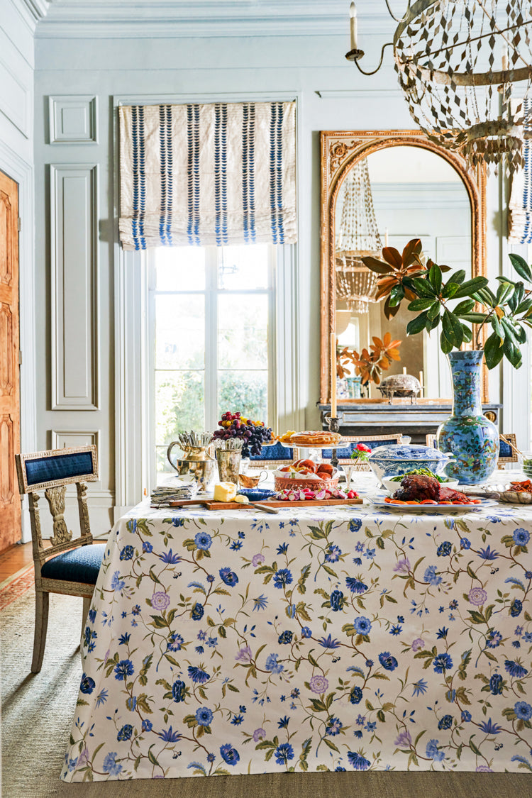 Blue and Lavender Blossom Tablecloth