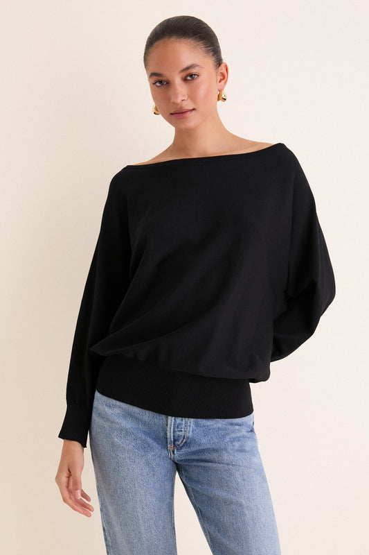 Black Wide Neck Valencia Sweater