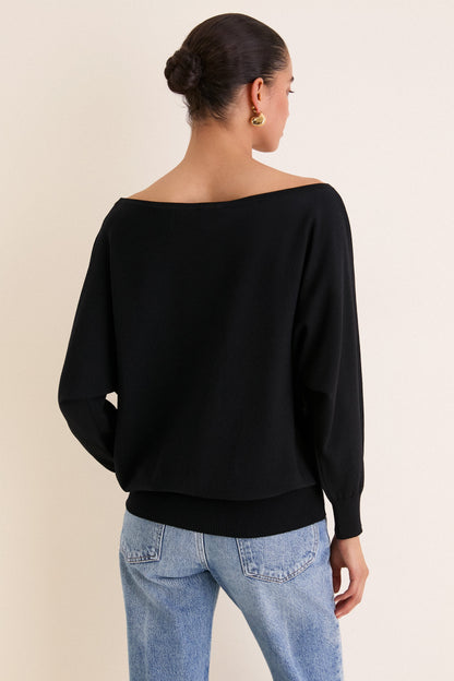 Black Wide Neck Valencia Sweater