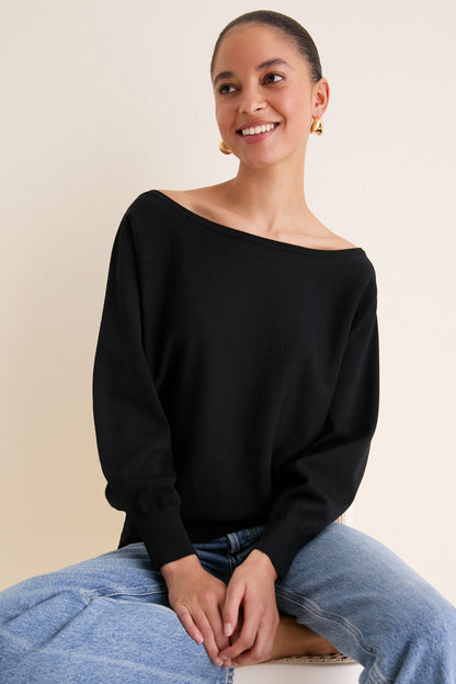 Black Wide Neck Valencia Sweater