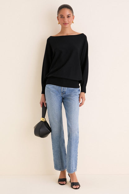Black Wide Neck Valencia Sweater