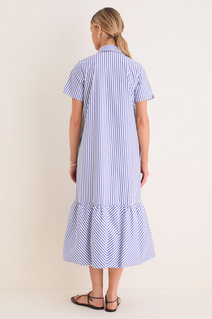 Blue and White Stripe Martine Bubble Maxi Dress