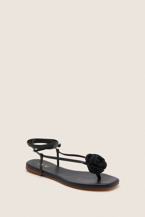 Black Flor Rose Wrap Sandals