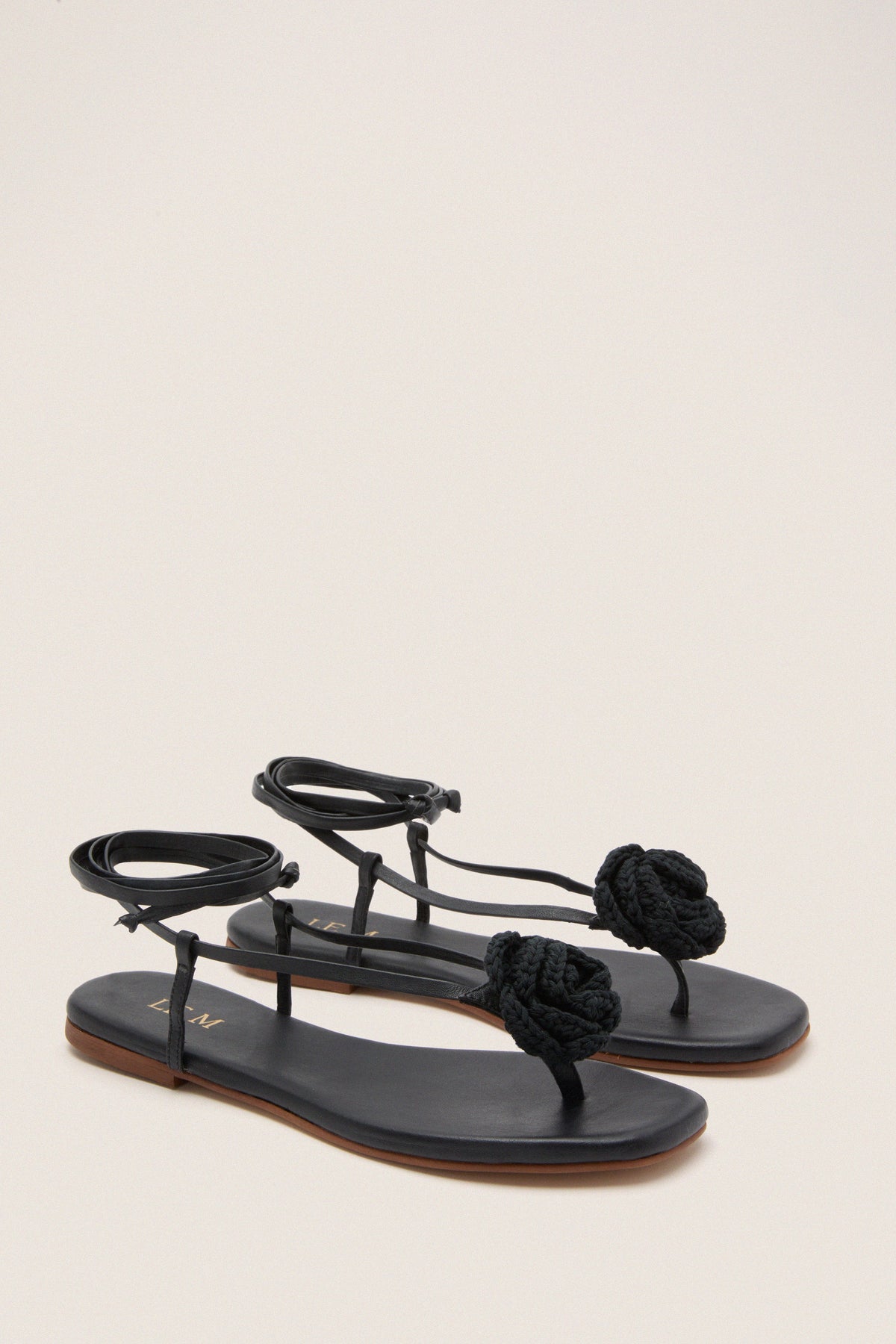 Black Flor Rose Wrap Sandals