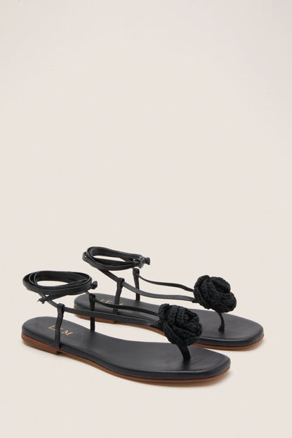 Black Flor Rose Wrap Sandals