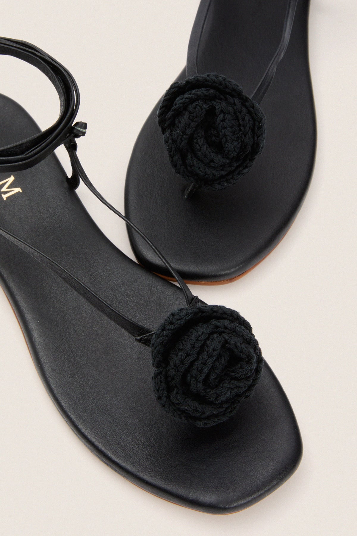 Black Flor Rose Wrap Sandals