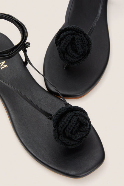 Black Flor Rose Wrap Sandals