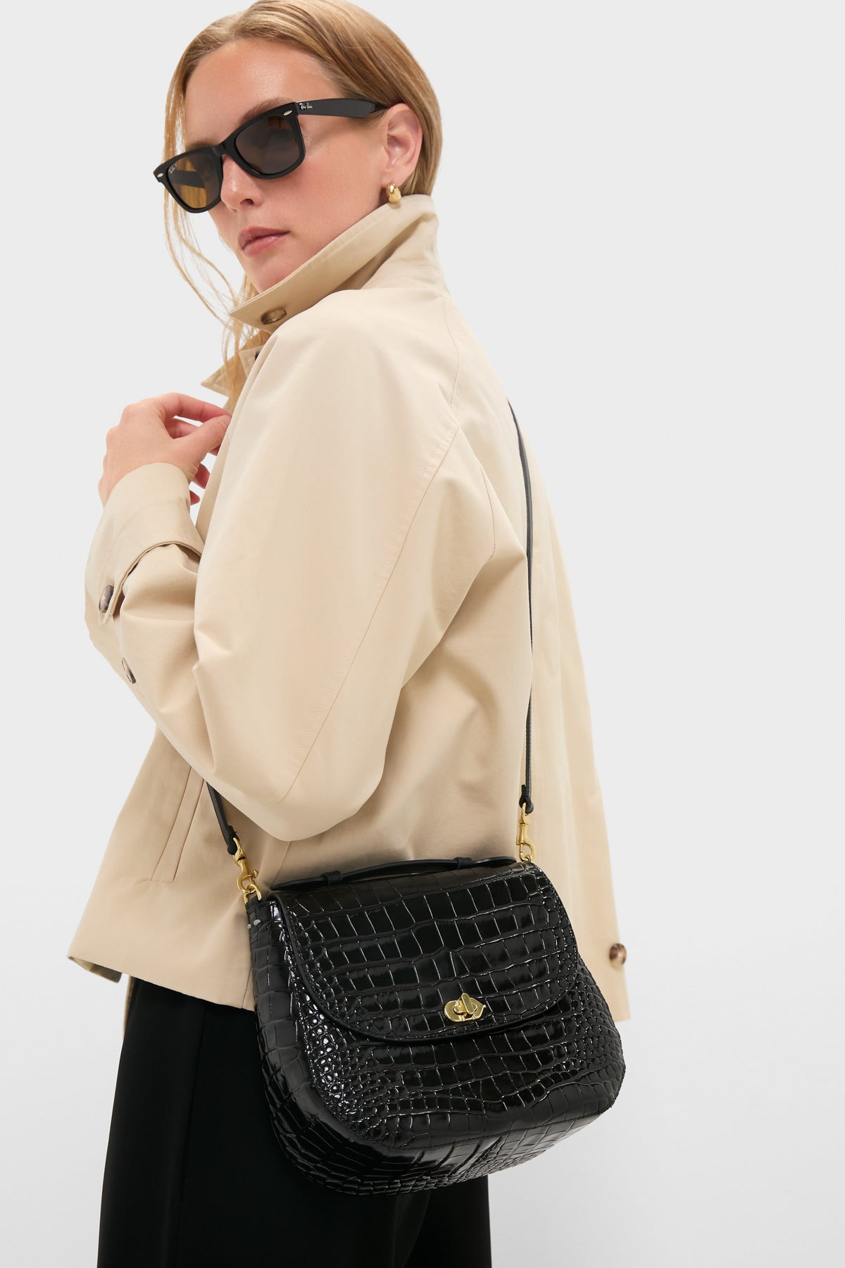 Black Croco Turnlock Louis with Top Handle