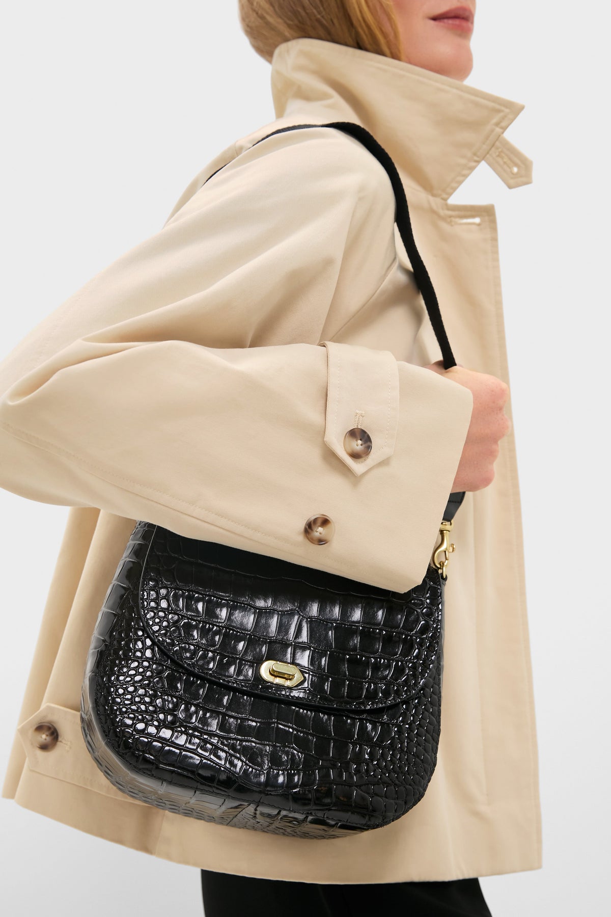 Black Croco Turnlock Louis with Top Handle
