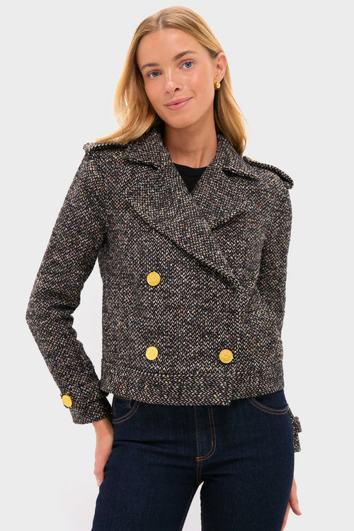 Black and Ivory Multi Tweed Xoey Cropped Trench