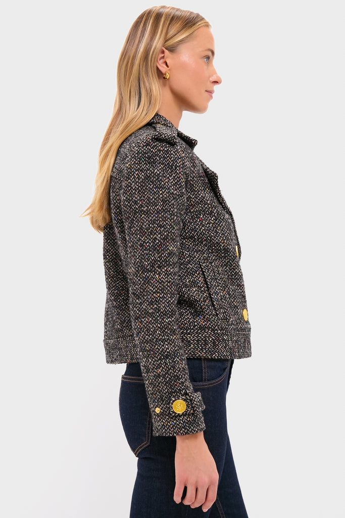 Black and Ivory Multi Tweed Xoey Cropped Trench