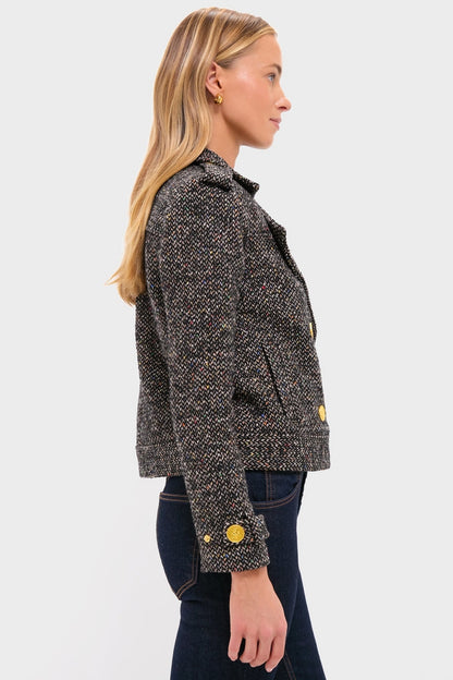 Black and Ivory Multi Tweed Xoey Cropped Trench