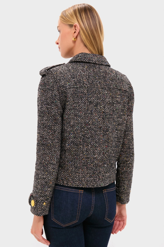 Black and Ivory Multi Tweed Xoey Cropped Trench