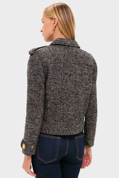 Black and Ivory Multi Tweed Xoey Cropped Trench