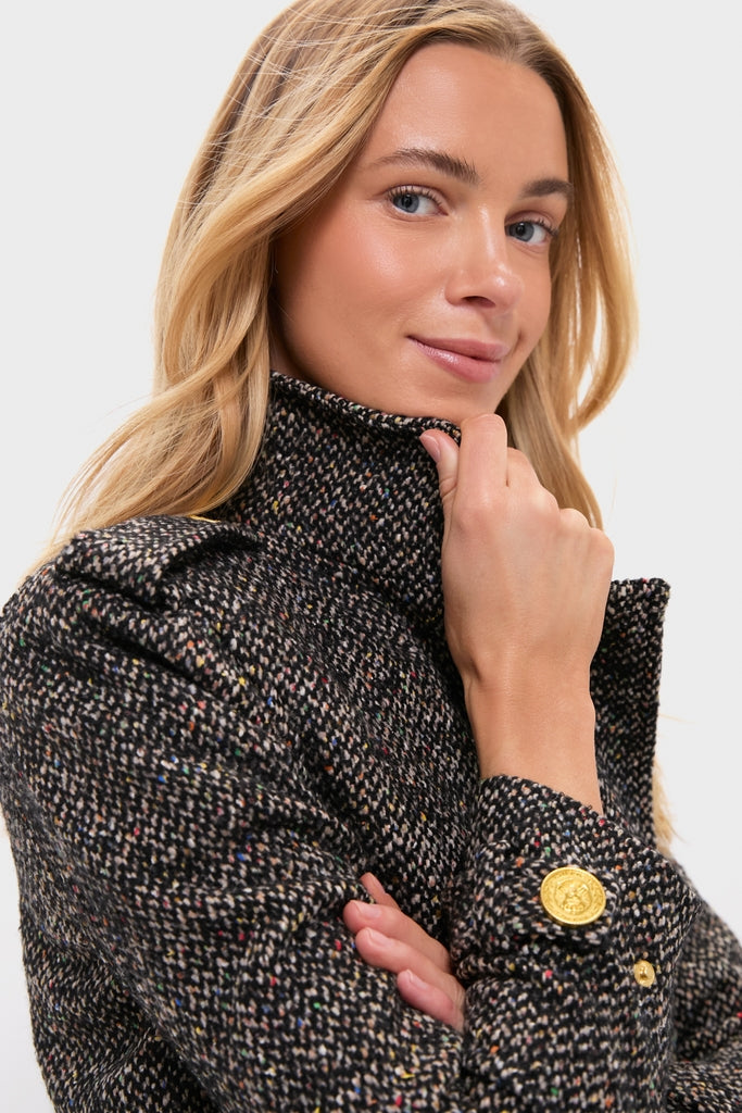 Black and Ivory Multi Tweed Xoey Cropped Trench