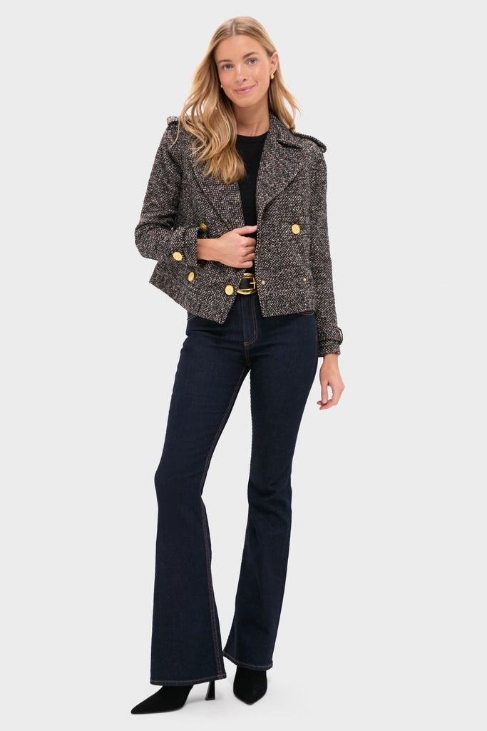 Black and Ivory Multi Tweed Xoey Cropped Trench