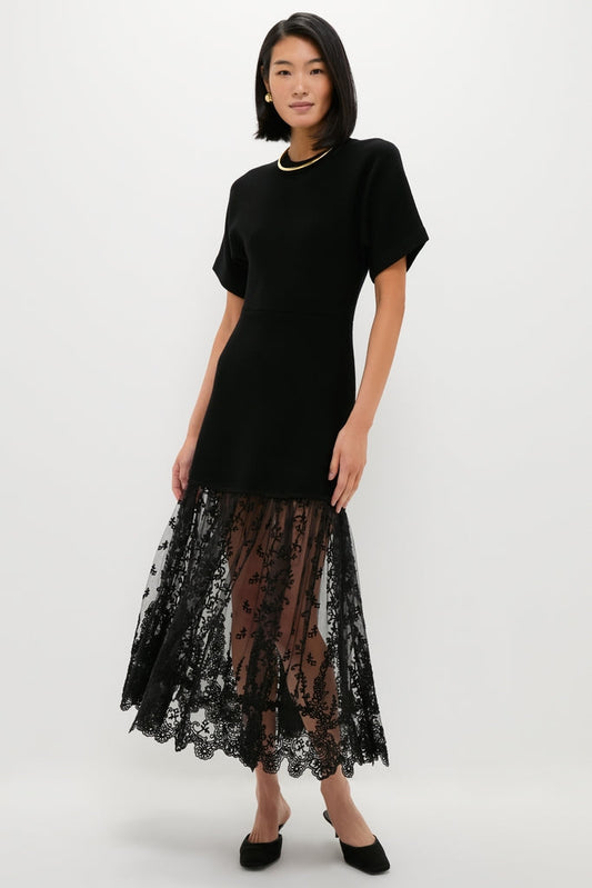 Black Diane Knit Lace Combo Knit Dress
