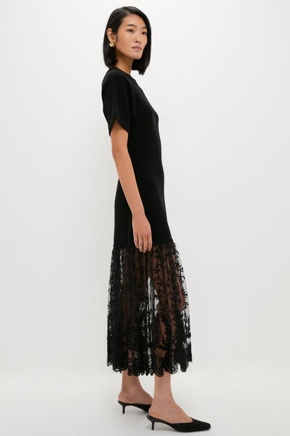 Black Diane Knit Lace Combo Knit Dress