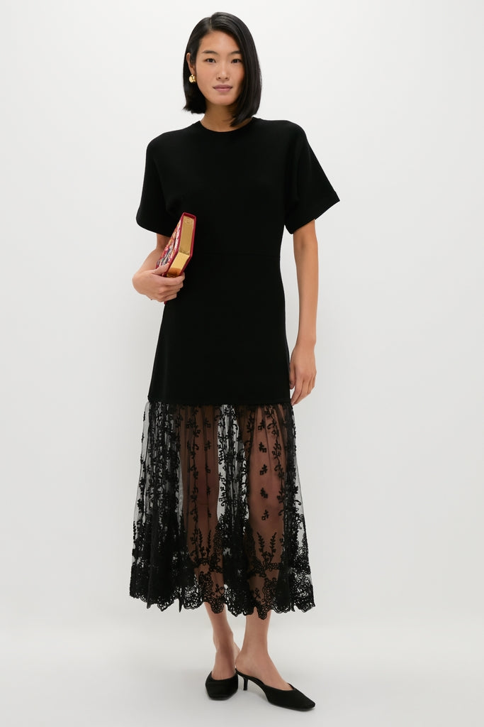 Black Diane Knit Lace Combo Knit Dress