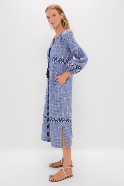 Azure Ikat Embroidered Wynne Dress