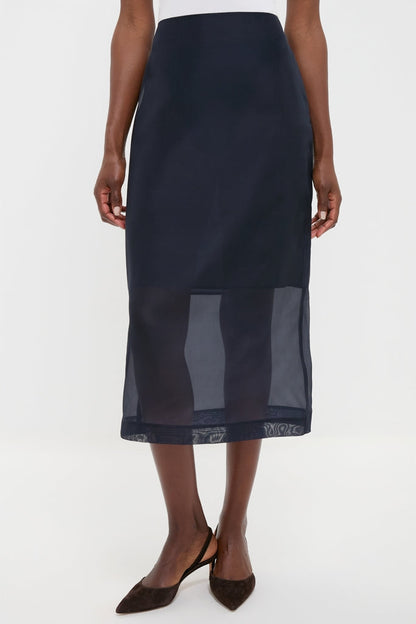 Atlantic Silk Organza Woven Midi Pencil Skirt
