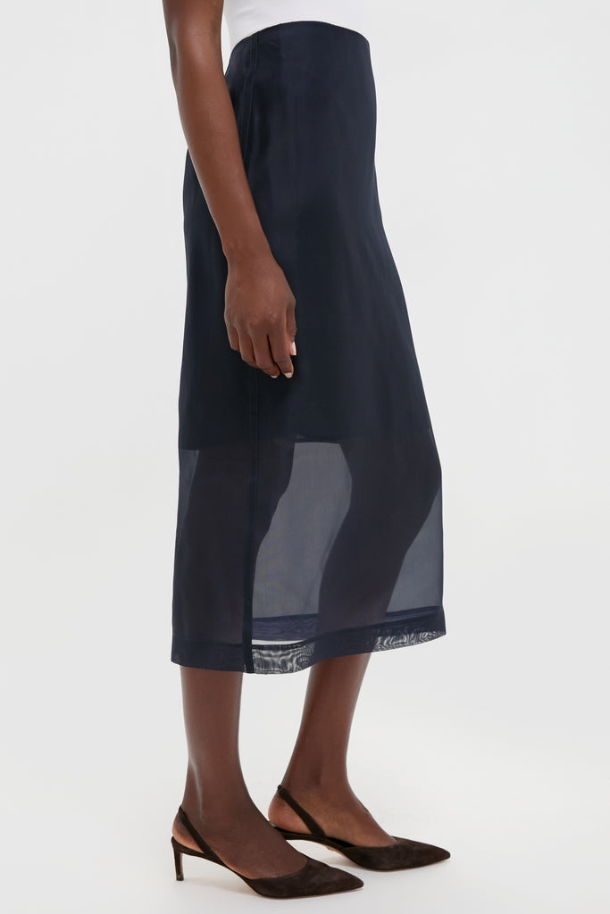 Atlantic Silk Organza Woven Midi Pencil Skirt