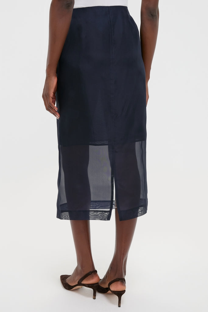 Atlantic Silk Organza Woven Midi Pencil Skirt