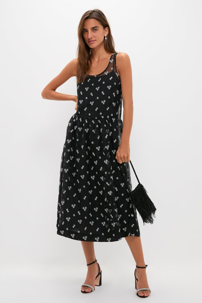 Black Embroidered Mariella Midi Dress