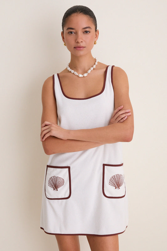 Blanc Shell Embroidered Mini Terrycloth Dress Coverup