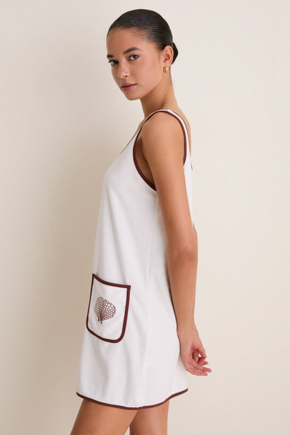Blanc Shell Embroidered Mini Terrycloth Dress Coverup