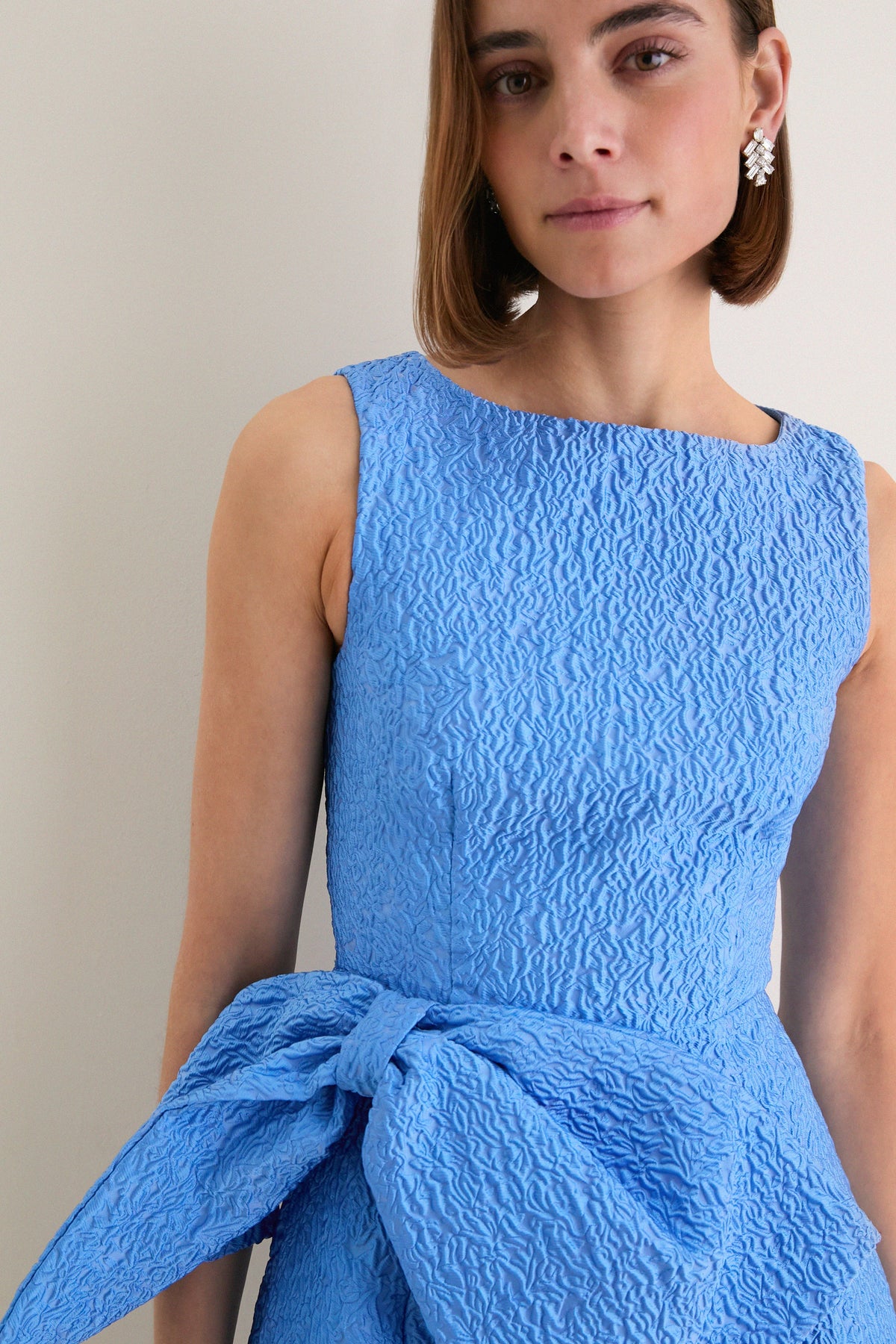 Blue Jacquard Briallen Bow Mini Dress