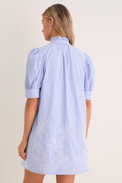 Blue Embroidered Pinstripe Louisa Mini Dress