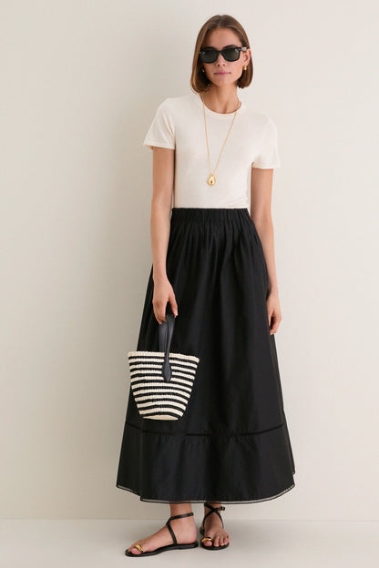 Black Cotton Poplin Nicole Circle Skirt