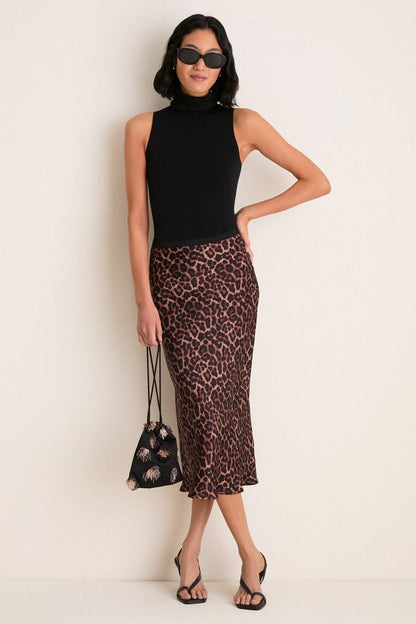 Black and Brown Printed Bar Silk Skirt