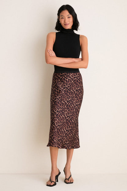 Black and Brown Printed Bar Silk Skirt