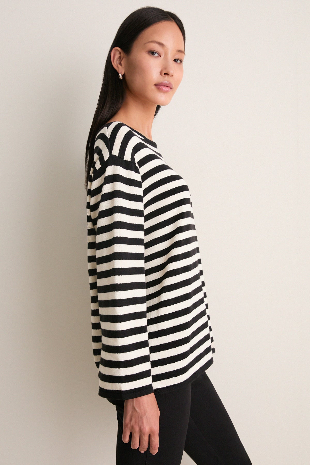 Black and White Stripe Darcy Long Sleeve Top