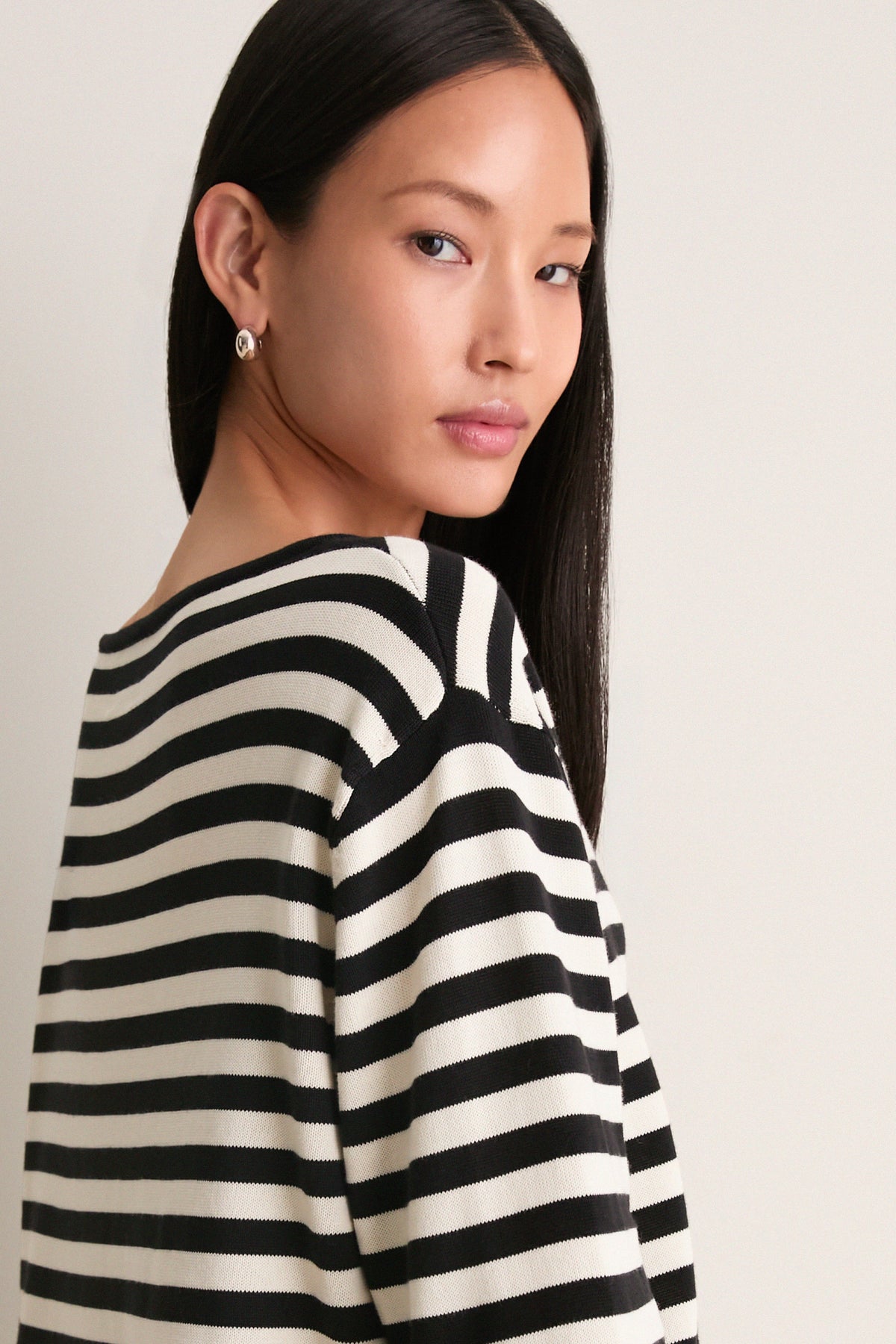 Black and White Stripe Darcy Long Sleeve Top