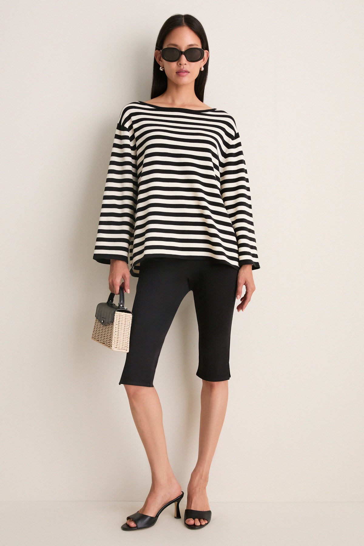 Black and White Stripe Darcy Long Sleeve Top