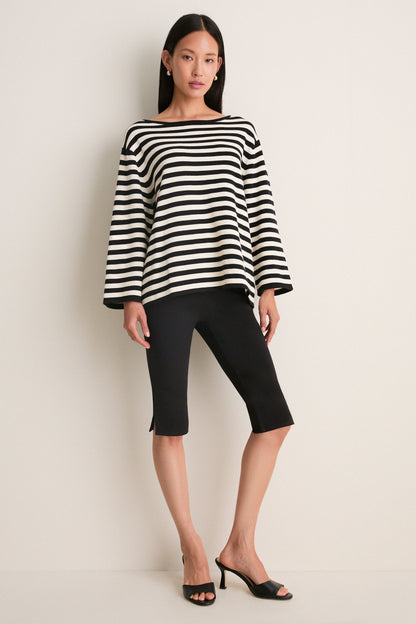 Black and White Stripe Darcy Long Sleeve Top