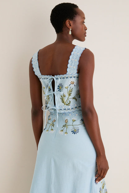 Blue Audra Embroidery Tank Top