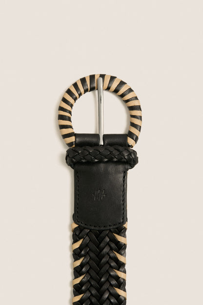 Black Wrapped Leather Buckle Belt
