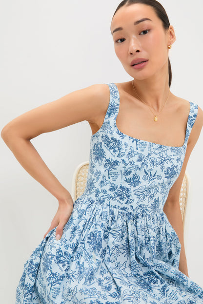 Blue Flora Scoop Neck Maxi Dress