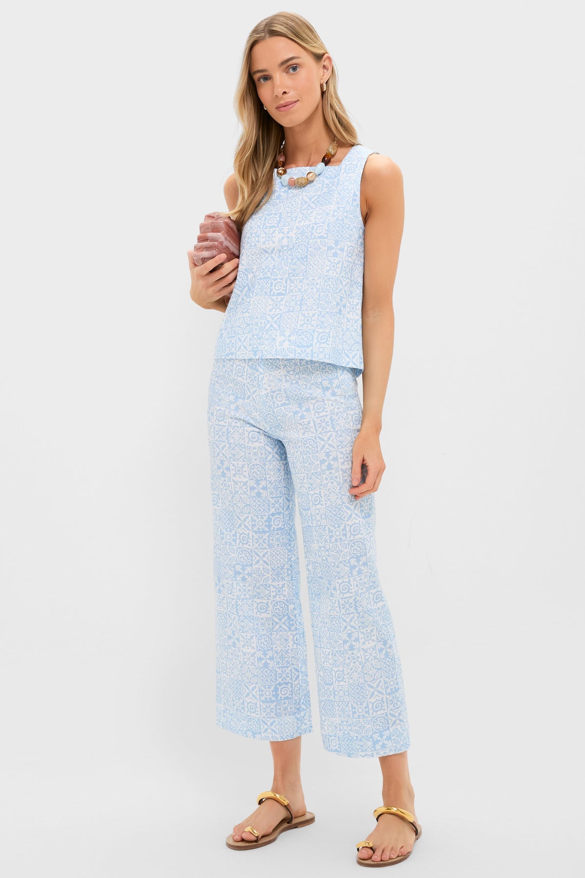 Blue Checkerboard Cropped Pant