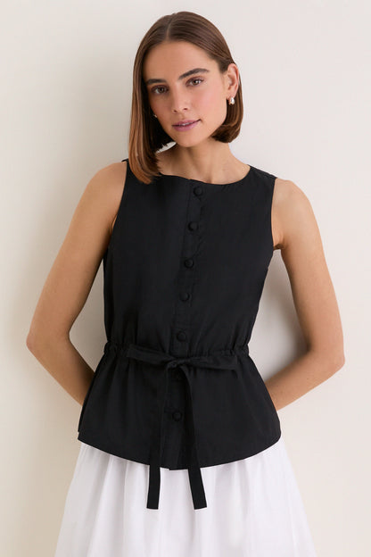 Black Cotton Poplin Francoise Top