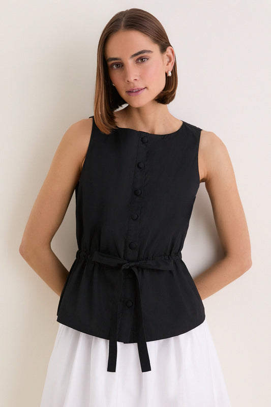 Black Cotton Poplin Francoise Top