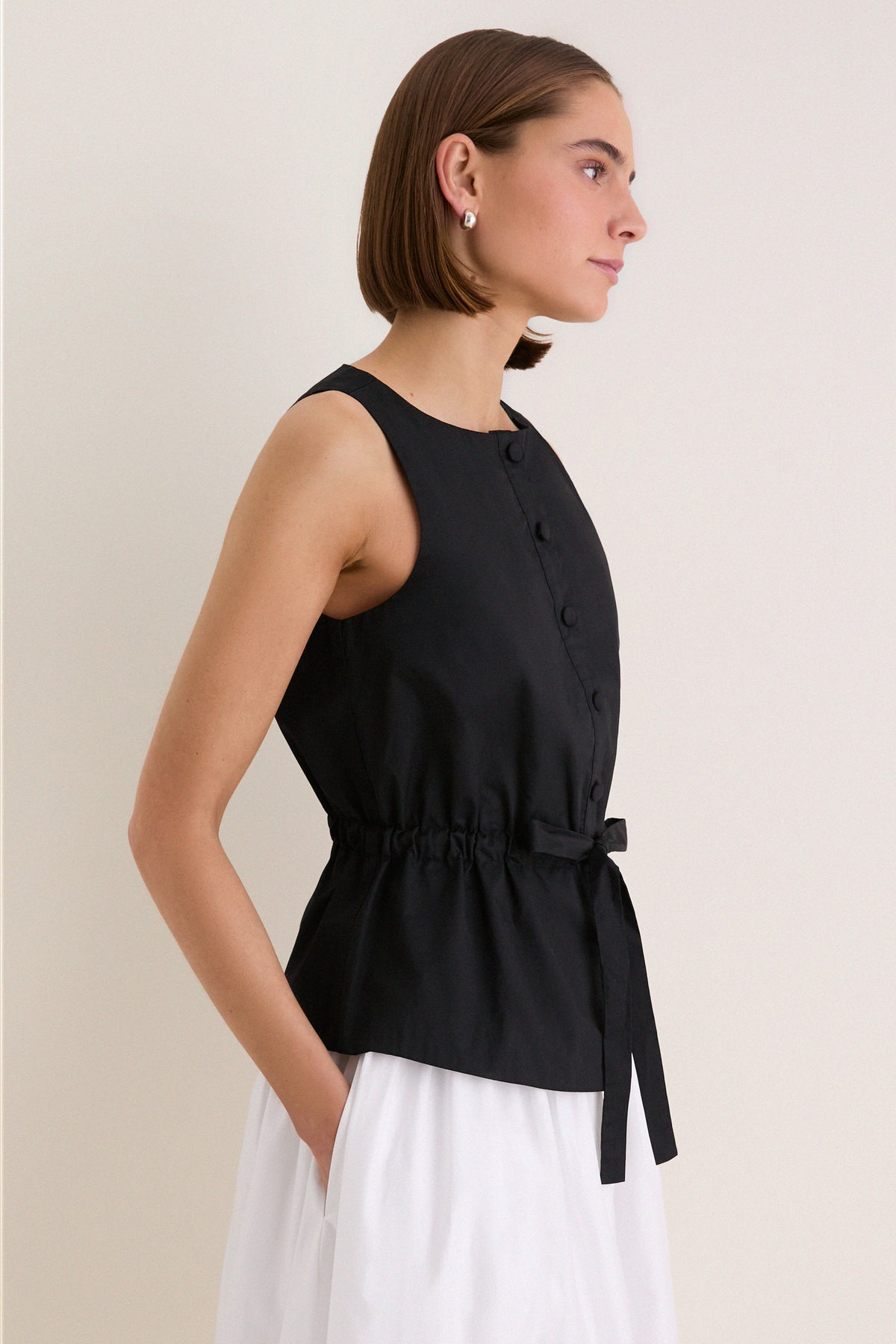 Black Cotton Poplin Francoise Top