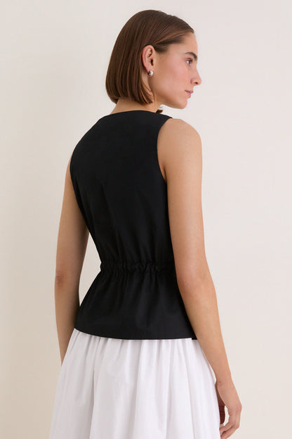 Black Cotton Poplin Francoise Top