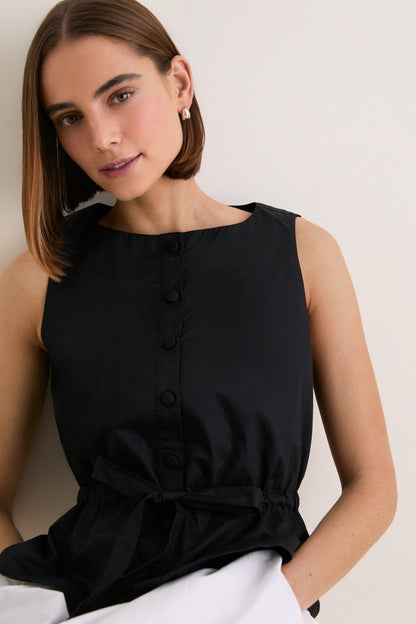 Black Cotton Poplin Francoise Top